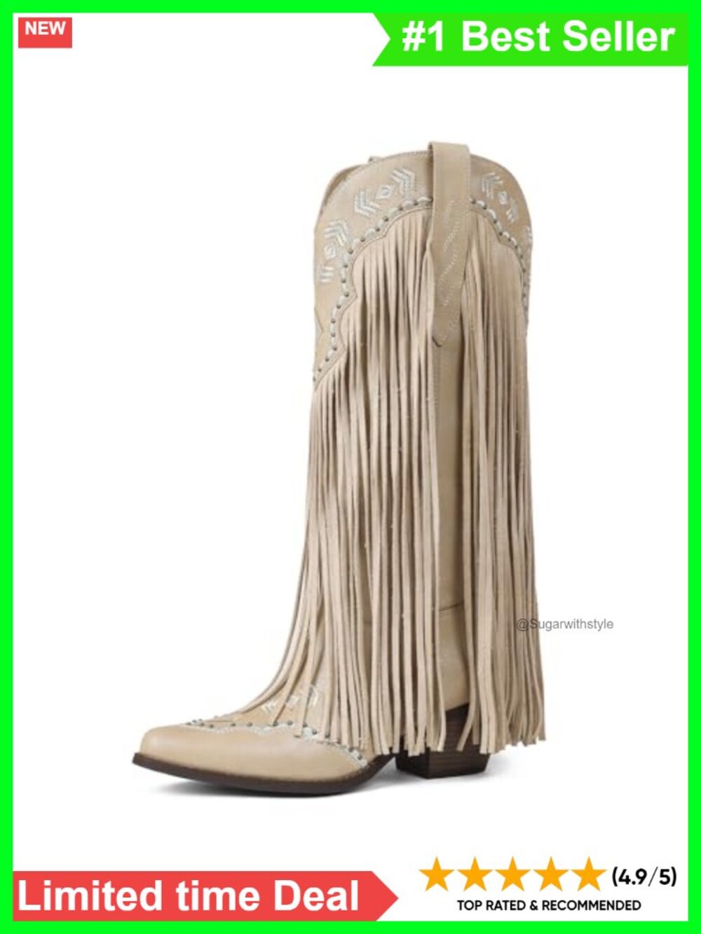 Fringe Knee High Cowboy Boots Vegan Leather Block Heel